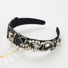 Crystal Bead Velvet Wide Headband Vintage Hairband