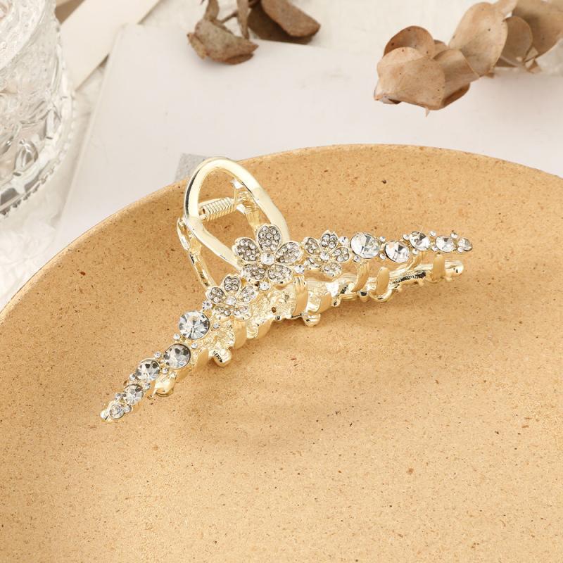Rhinestone Hair Claw Flower Thick Hair Clip with Faux Pearls