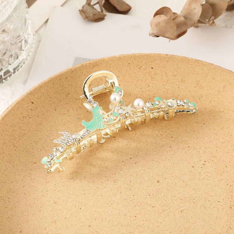 Rhinestone Hair Claw Flower Thick Hair Clip with Faux Pearls