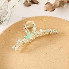 Rhinestone Hair Claw Flower Thick Hair Clip with Faux Pearls