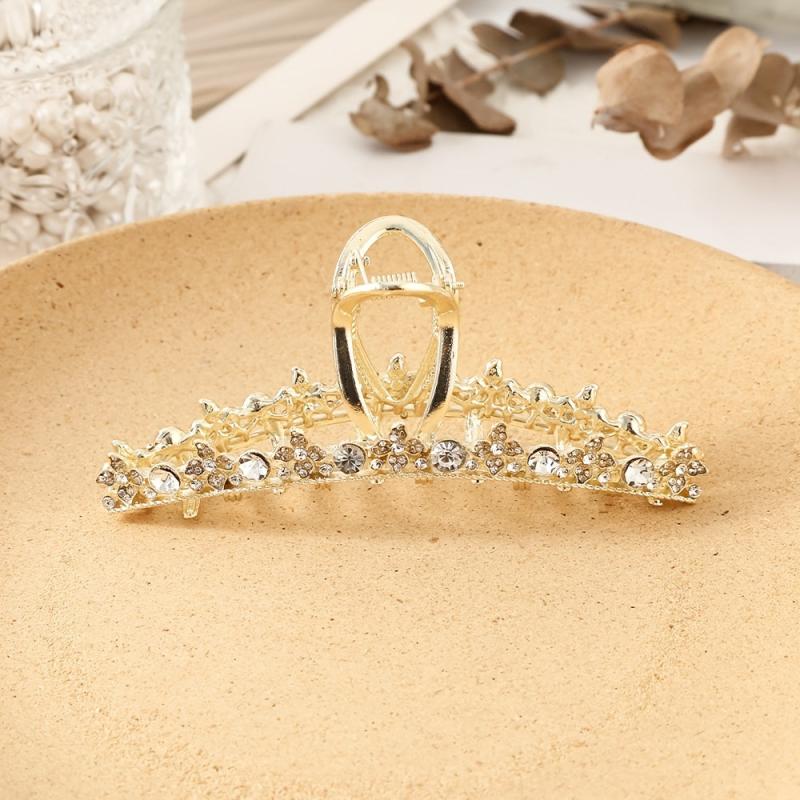 Rhinestone Hair Claw Flower Thick Hair Clip with Faux Pearls