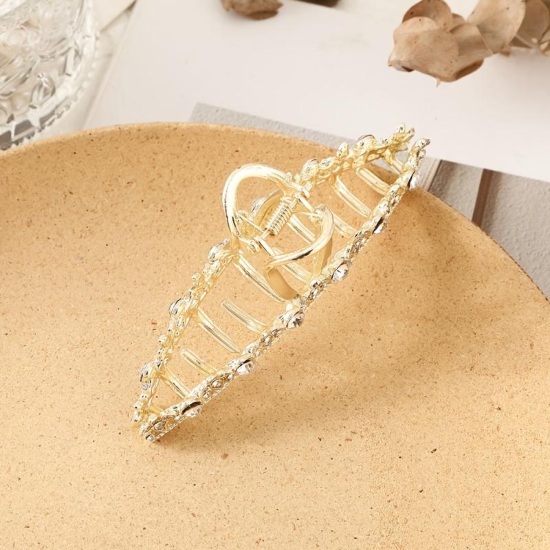 Rhinestone Hair Claw Flower Thick Hair Clip with Faux Pearls