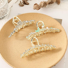 Rhinestone Hair Claw Flower Thick Hair Clip with Faux Pearls