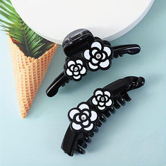Camellia Printed Hair Claw Rhinestone Hair Claw Nonslip Hair Claw Clip