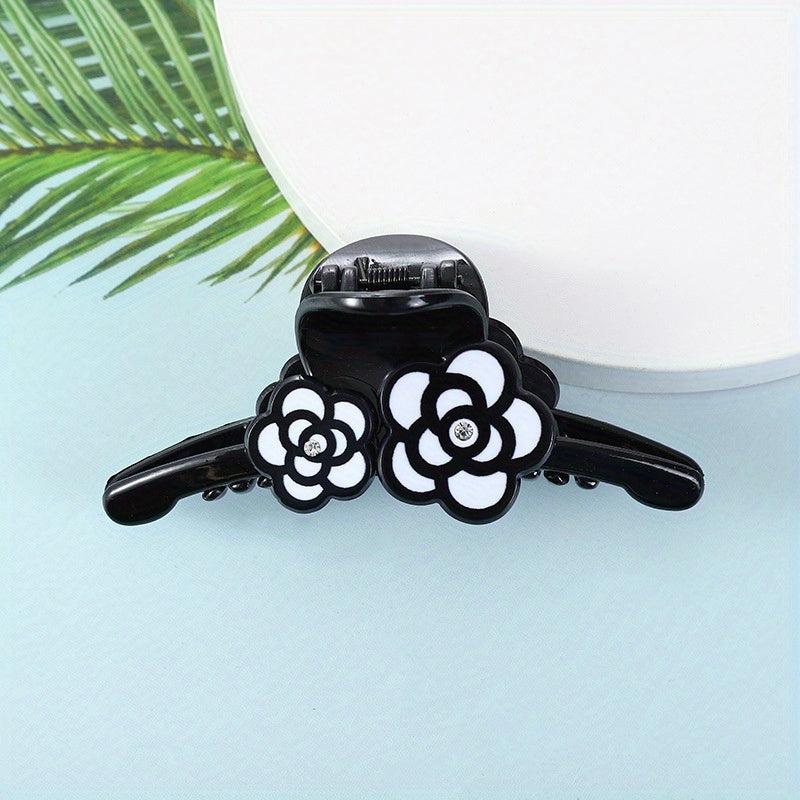 Camellia Printed Hair Claw Rhinestone Hair Claw Nonslip Hair Claw Clip