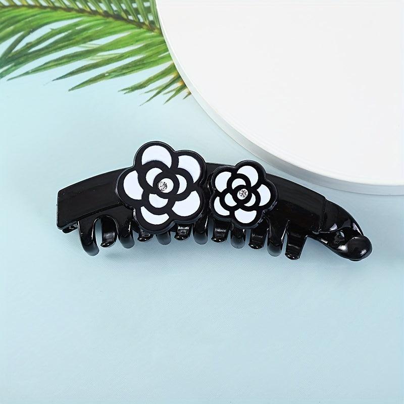 Camellia Printed Hair Claw Rhinestone Hair Claw Nonslip Hair Claw Clip