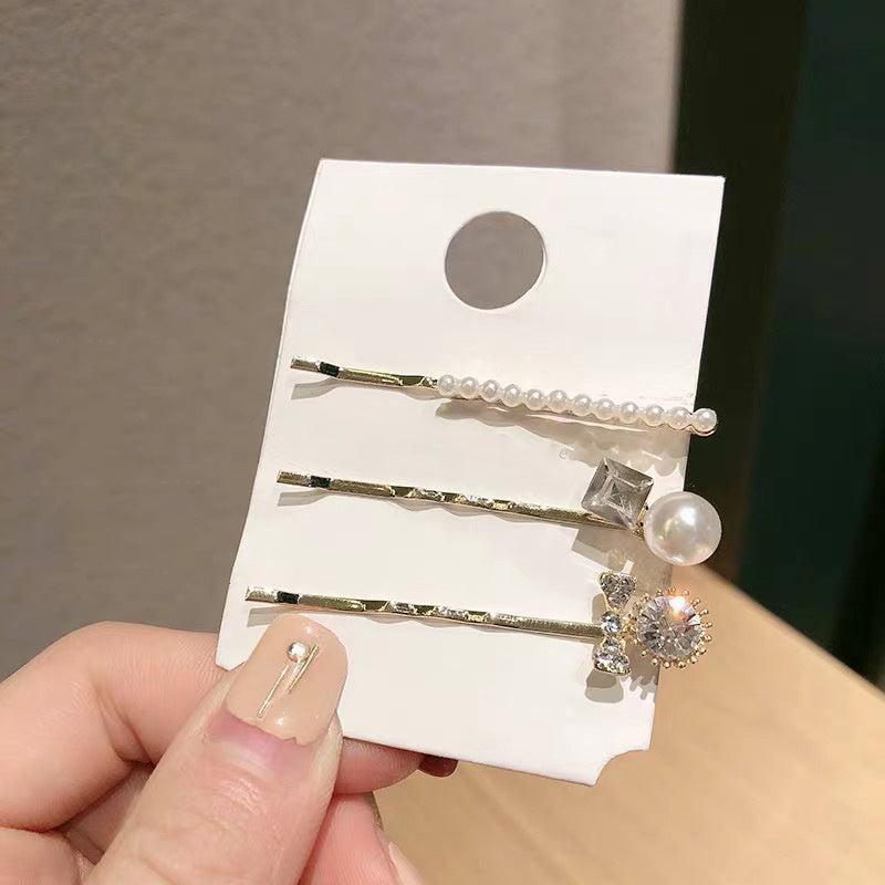3pcs Rhinestone Hair Pin Faux Pearl Decor Hairpin for Side Hair Bang
