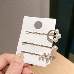 3pcs Rhinestone Hair Pin Faux Pearl Decor Hairpin for Side Hair Bang
