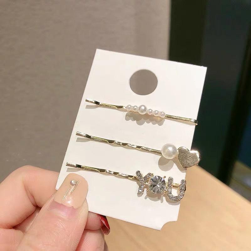 3pcs Rhinestone Hair Pin Faux Pearl Decor Hairpin for Side Hair Bang