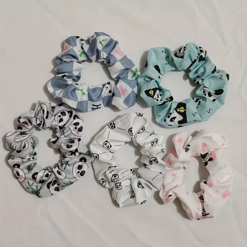 Bear Pattern Hair Scrunchies Soft Fabric For Women Girls