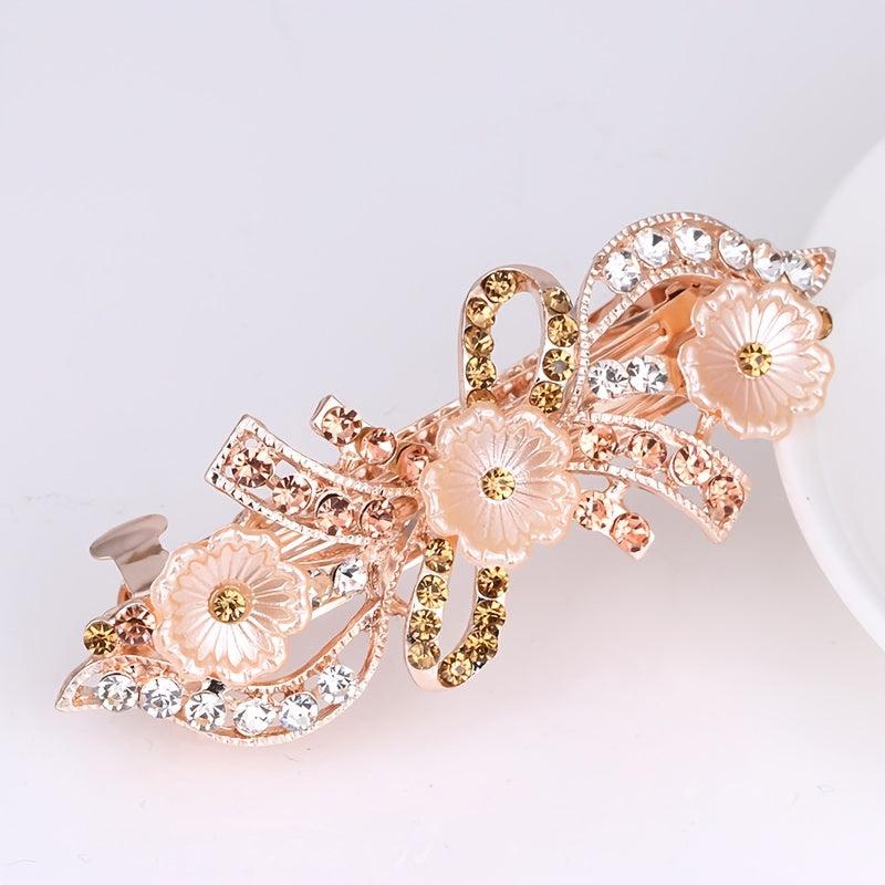 Vintage Rhinestone Barrette Faux Pearl Hair Clip for Women Girls