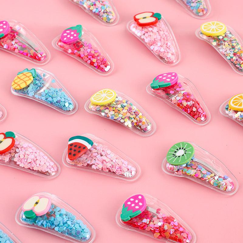 Sequin Inlaid Baby Girl Hair Clip Snap Cartoon Fruit Decor Side Hair Bang