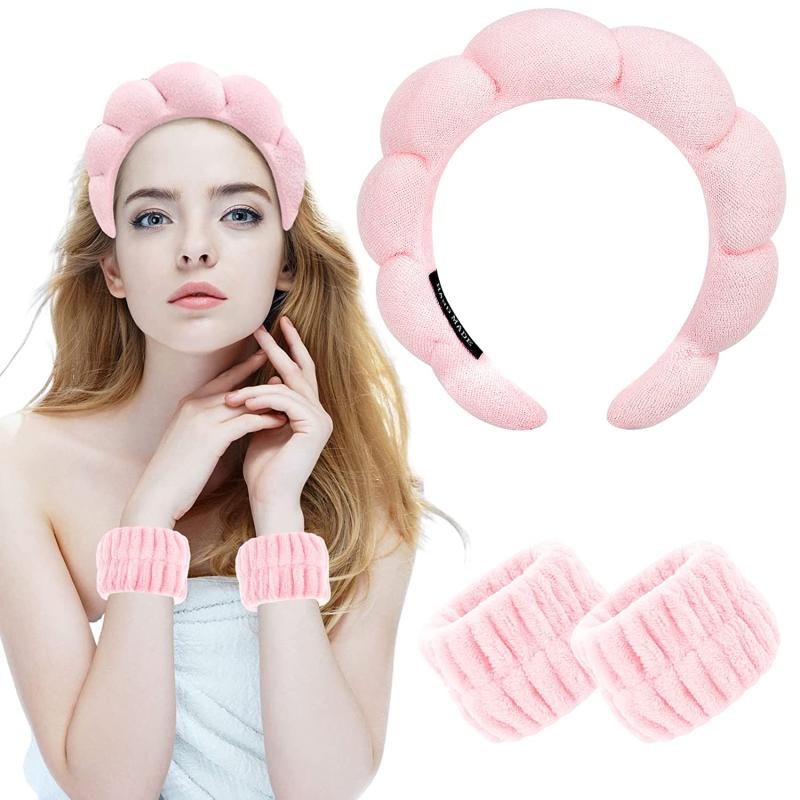 Women's Spa Headband & Wristband Set for Makeup and Shower