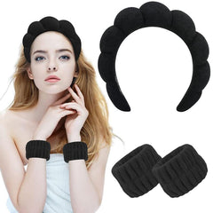Women's Spa Headband & Wristband Set for Makeup and Shower