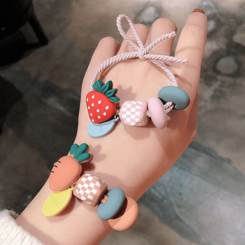Fruit Cartoon Girls Hair Tie Colorful Elastic Hair Bands Ponytail Holder
