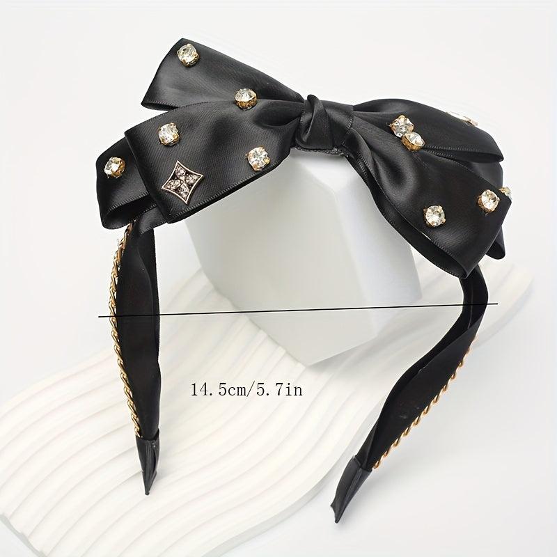 Bowknot Headband With Rhinestone Hair Hoop For Women Girls