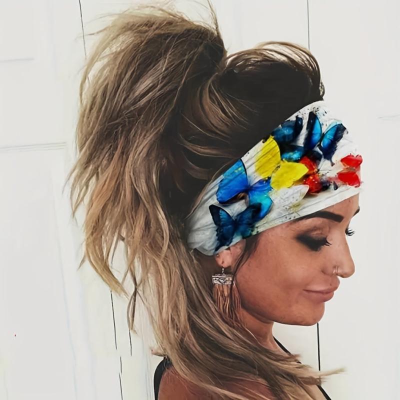 Boho Butterfly Print Headband Stretchy Hair Band Yoga Running