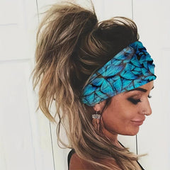 Boho Butterfly Print Headband Stretchy Hair Band Yoga Running