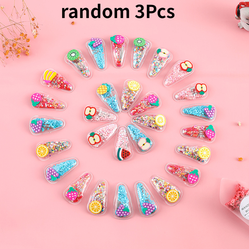 3pcs Baby Girls Fruit Hair Clip Sequin Snap Clip For Hair Bang Braids