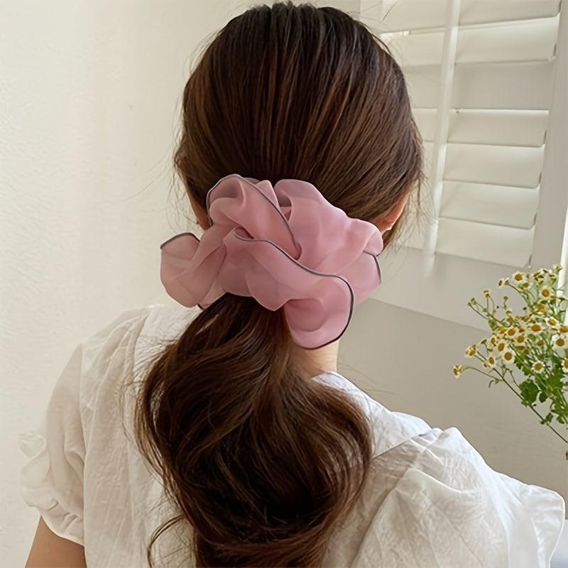 Two Tone Mesh Scrunchie Hair Tie For Women Girl