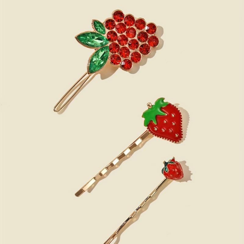 3pcs Strawberry Hairpin Alloy Hair Clip Sweet Hair Accessories