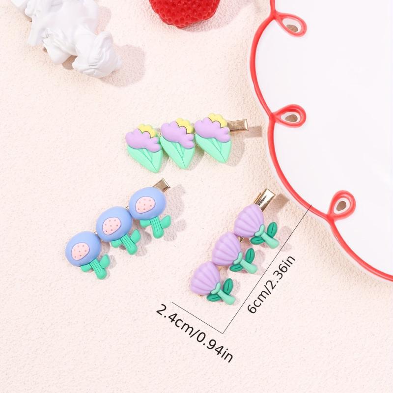 3pcs Baby Girls Hair Clip Cartoon Flower Duck Billed Clip