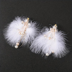 2pcs Pearl Fluffy Hair Clip Barrette Bridal Wedding Headwear