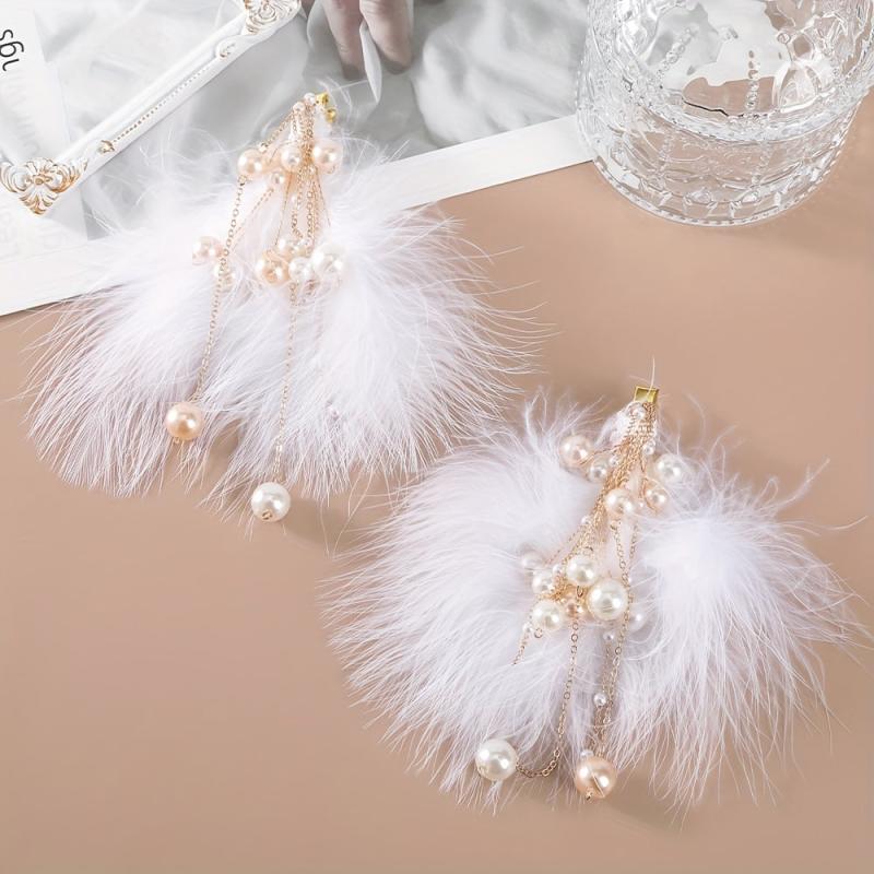 2pcs Pearl Fluffy Hair Clip Barrette Bridal Wedding Headwear