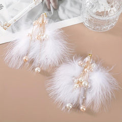 2pcs Pearl Fluffy Hair Clip Barrette Bridal Wedding Headwear