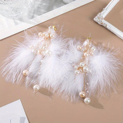 2pcs Pearl Fluffy Hair Clip Barrette Bridal Wedding Headwear