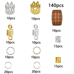 140PCS Hair Braids Ring Adjustable Hair Jewelry Rings Golden/Silver Hair Braid