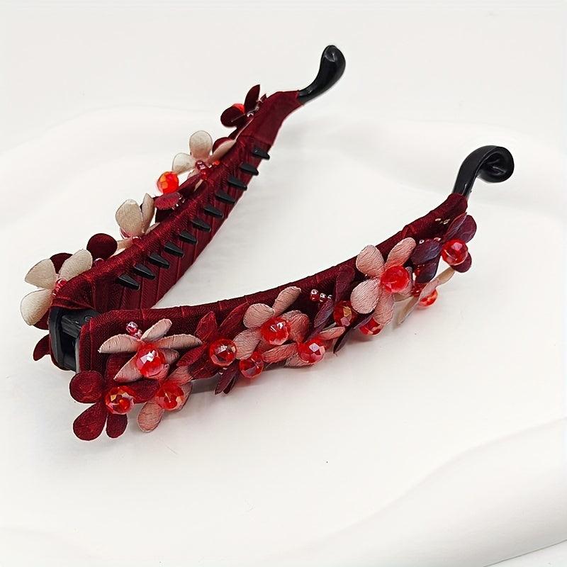 Red Flower Banana Clip Hair Clip For Women