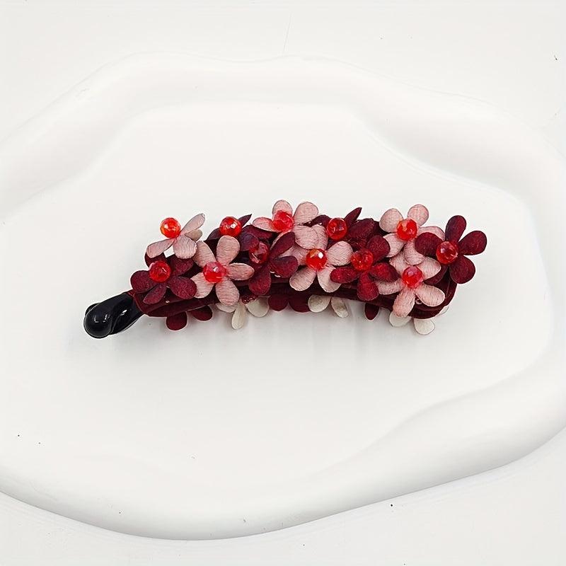 Red Flower Banana Clip Hair Clip For Women