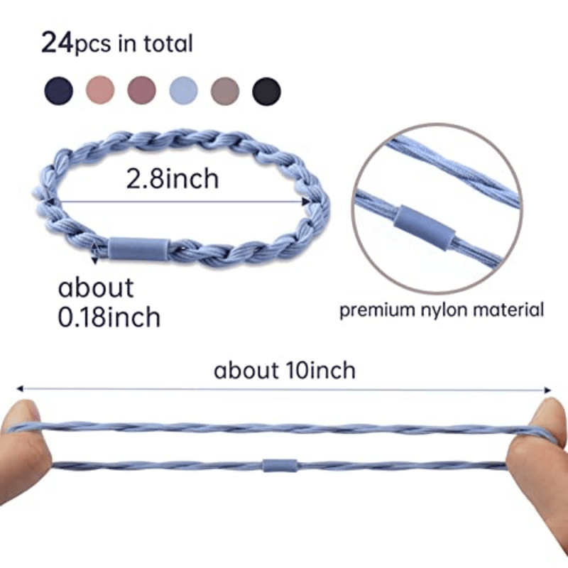 24pcs Solid Hair Elastics Stretchy Rubber Bands Bracelet Ponytail Holder
