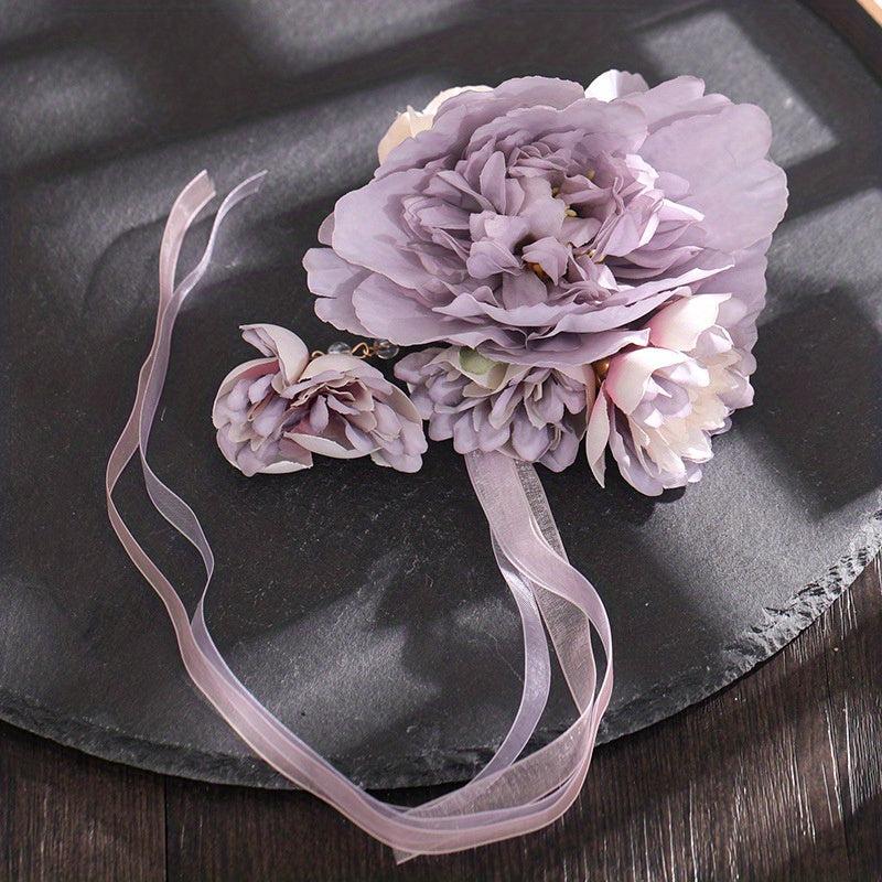 Yarn Flower Head Piece with Ribbon Tassels Belt Hair Clip