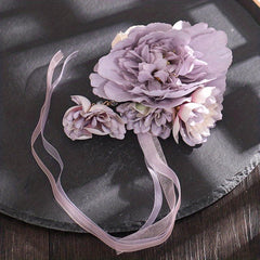 Yarn Flower Head Piece with Ribbon Tassels Belt Hair Clip