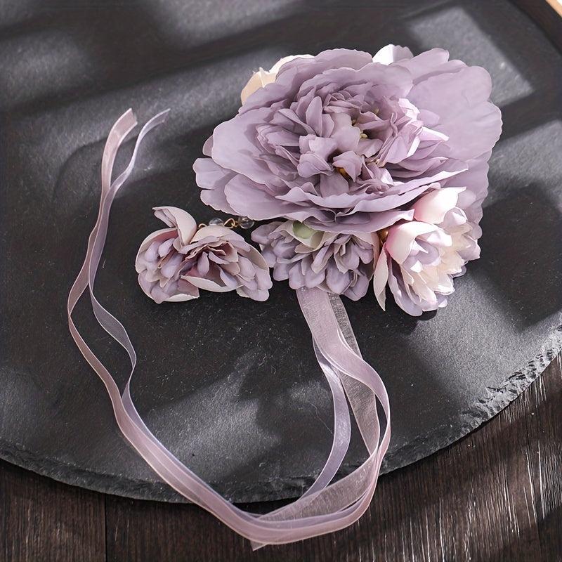 Yarn Flower Head Piece with Ribbon Tassels Belt Hair Clip