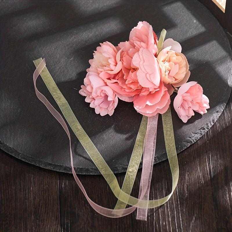 Yarn Flower Head Piece with Ribbon Tassels Belt Hair Clip