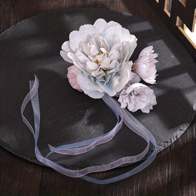 Yarn Flower Head Piece with Ribbon Tassels Belt Hair Clip