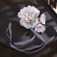Yarn Flower Head Piece with Ribbon Tassels Belt Hair Clip