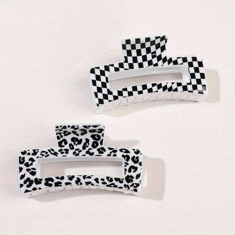 Checkered Hair Claw Clip in Cow Pattern Style