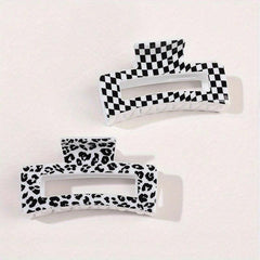 Checkered Hair Claw Clip in Cow Pattern Style