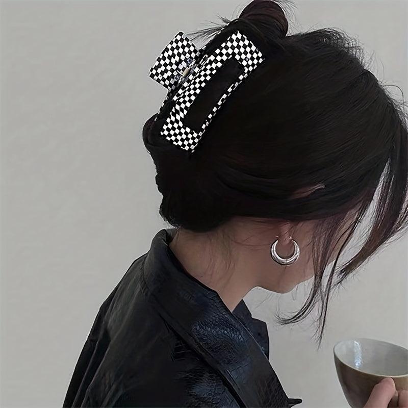 Checkered Hair Claw Clip in Cow Pattern Style
