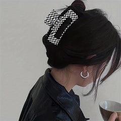 Checkered Hair Claw Clip in Cow Pattern Style