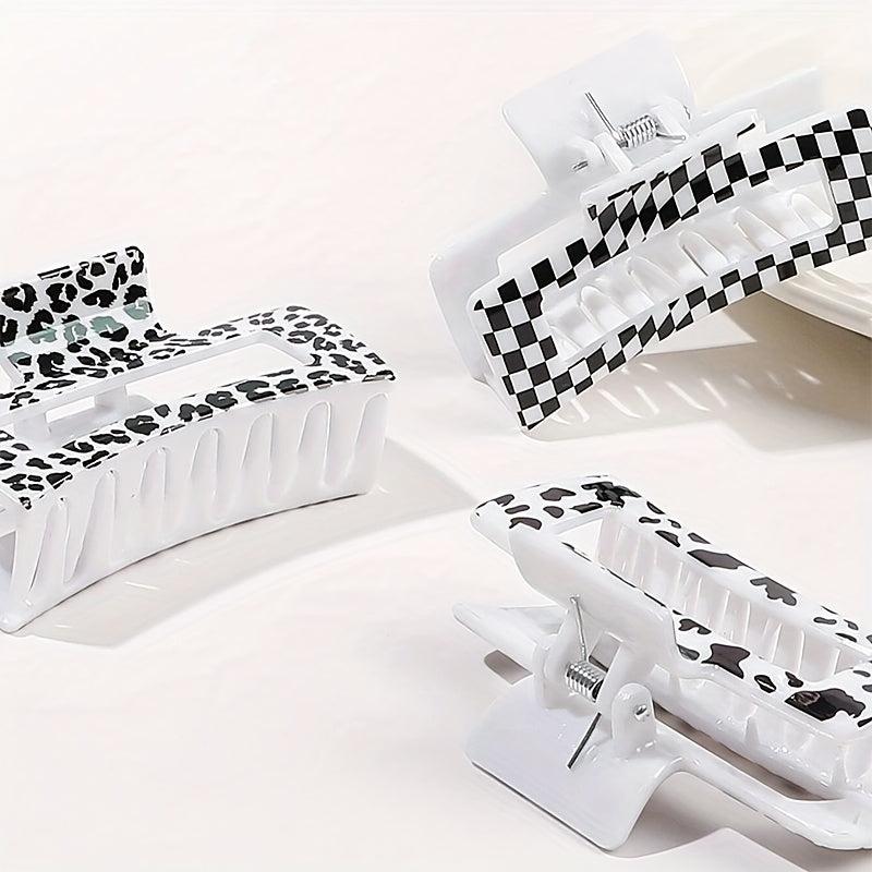 Checkered Hair Claw Clip in Cow Pattern Style