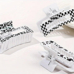 Checkered Hair Claw Clip in Cow Pattern Style