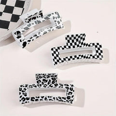 Checkered Hair Claw Clip in Cow Pattern Style