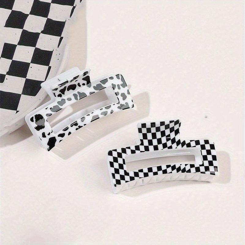Checkered Hair Claw Clip in Cow Pattern Style