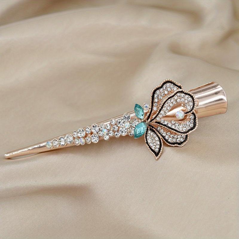 Vintage Rhinestone Flower Hair Clip for Women Girls