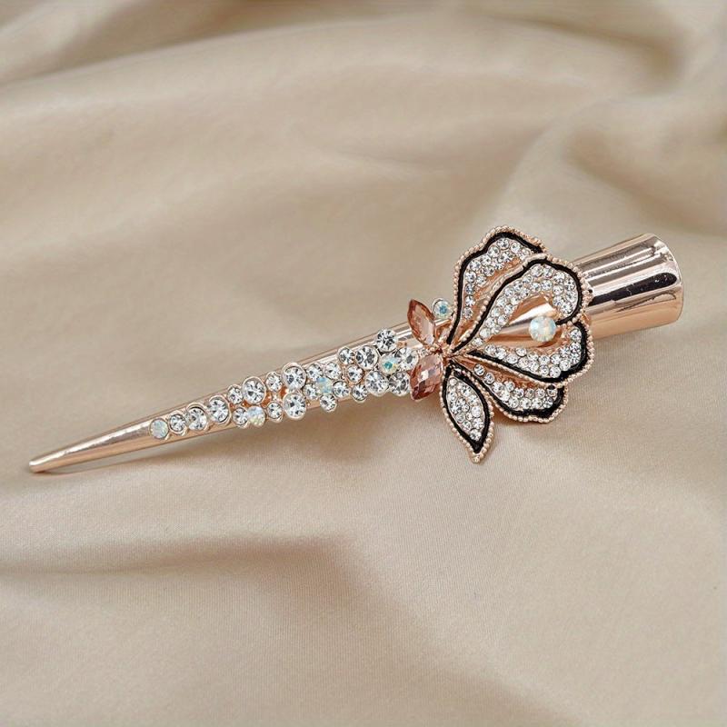 Vintage Rhinestone Flower Hair Clip for Women Girls